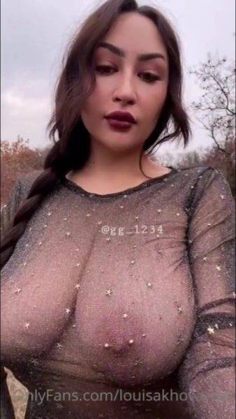 Busty Brunette Louisa Khovanski - Big natural tits outdoors - boob play compilation on supertitlovers.com